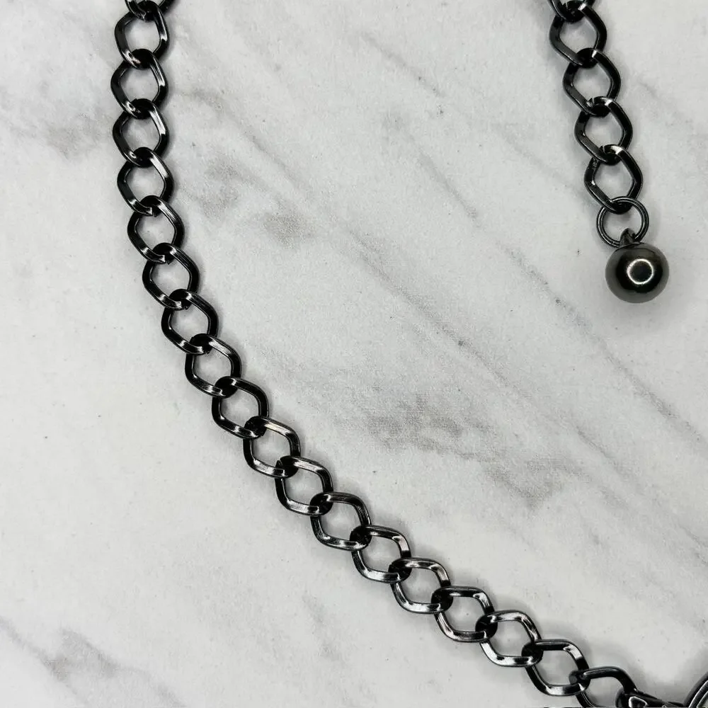 Rhinestone Black Gunmetal Chain Link Belt One Size (OS) ✨